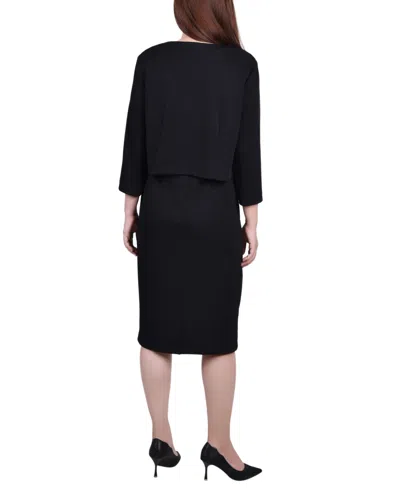 Ny Collection Petites Womens Textred Colorblock Two Piece Dress In Black