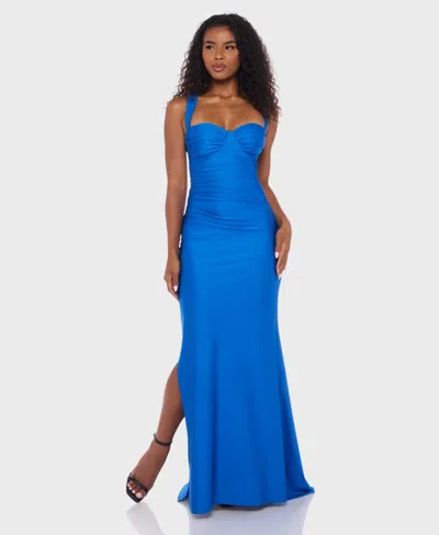 Bee Darlin Juniors' Wide Strap Bustier Sleeveless Dress In Blue