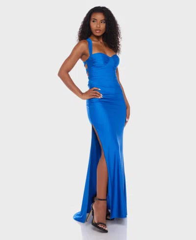 Bee Darlin Juniors' Wide Strap Bustier Sleeveless Dress In Blue