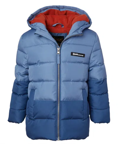 Ixtreme Big Boys Color Blocked Ripstop Puffer Jacket With Beanie In Blue