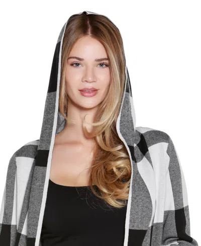 Belldini Women's Hooded Plaid Coatigan Sweater In Black