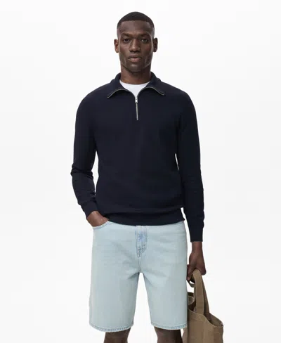 Mango Men's Zipper Collar Microstructure Sweater In Blue