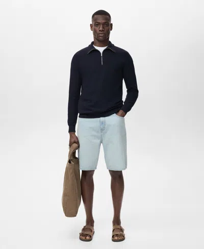 Mango Men's Zipper Collar Microstructure Sweater In Blue