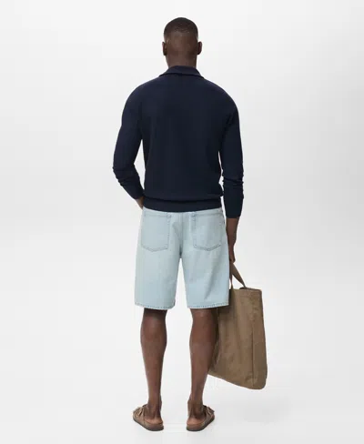 Mango Men's Zipper Collar Microstructure Sweater In Blue