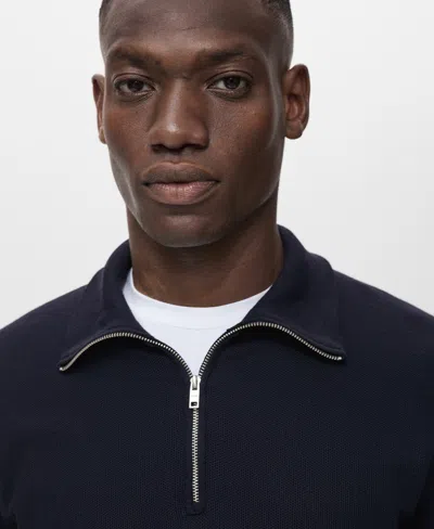 Mango Men's Zipper Collar Microstructure Sweater In Blue