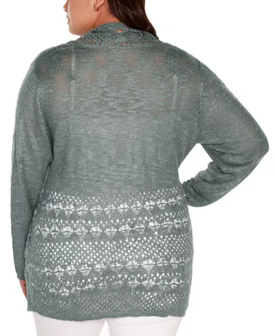 Belldini Plus Size Open-front Pointelle-trim Cardigan Sweater In Gray