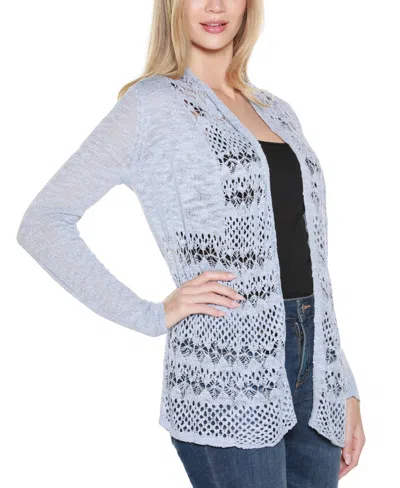 Belldini Women's Open-front Pointelle-trim Cardigan Sweater In Multi