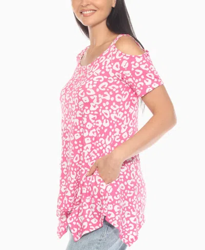 White Mark Women's Cold Shoulder Leopard Print Short Sleeve Top In Pink