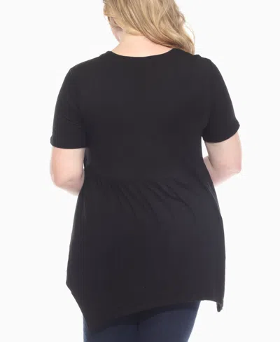 White Mark Plus Size Short Sleeve Shirred Front Knit Top In Black