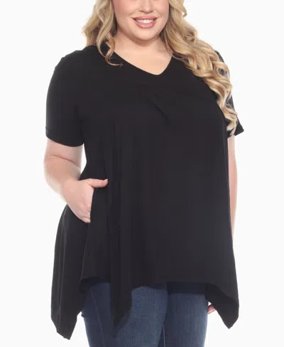 White Mark Plus Size Short Sleeve Shirred Front Knit Top In Black