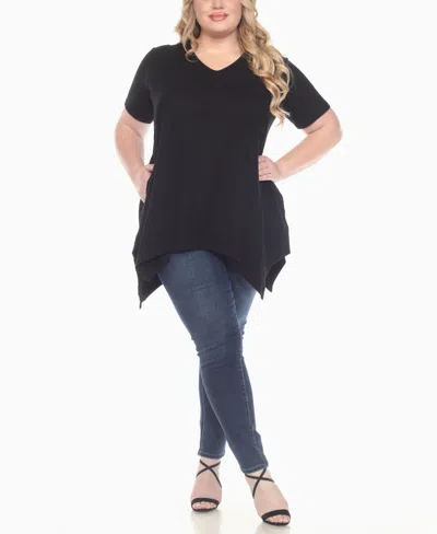 White Mark Plus Size Short Sleeve Shirred Front Knit Top In Black