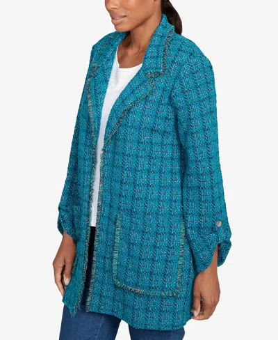 Ruby Rd. Petite Open Front Tweed Patch Pocket Jacket In Multi