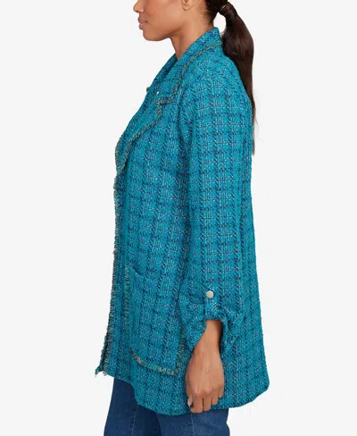 Ruby Rd. Petite Open Front Tweed Patch Pocket Jacket In Multi