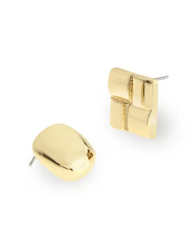 Steve Madden Gold Vintage Square Button Duo Earring Set In Gold