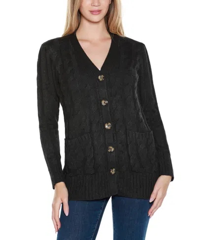 Belldini Women's Button-front Cable Cardigan Sweater In Black