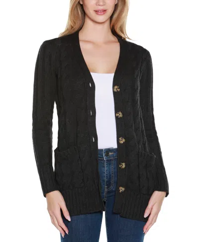 Belldini Women's Button-front Cable Cardigan Sweater In Black