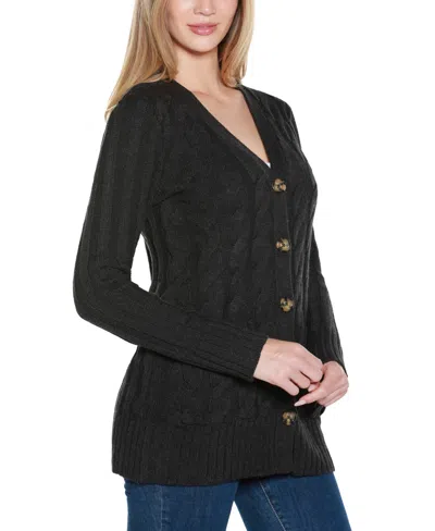 Belldini Women's Button-front Cable Cardigan Sweater In Black