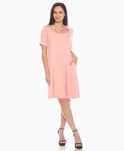 White Mark Women's Criss Cross Neckline A-line Dress In Pink