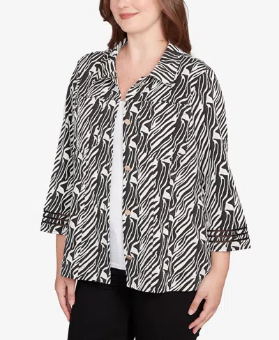 Ruby Rd. Petite Zebra Collared Knit Swing Jacket In Multi