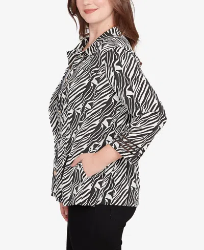 Ruby Rd. Petite Zebra Collared Knit Swing Jacket In Multi