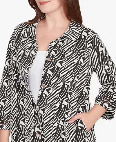 Ruby Rd. Petite Zebra Collared Knit Swing Jacket In Multi