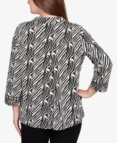 Ruby Rd. Petite Zebra Collared Knit Swing Jacket In Multi