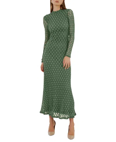 Bardot Women's Ola High-neck Long-sleeve Floral-lace Dress In Green