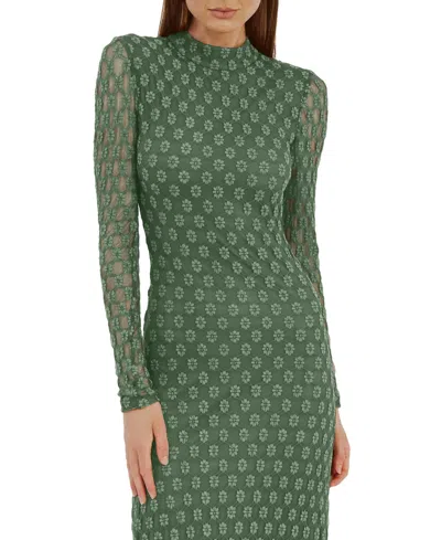 Bardot Women's Ola High-neck Long-sleeve Floral-lace Dress In Green