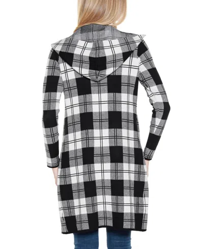 Belldini Women's Hooded Checkered Plaid Coatigan Sweater In Gray