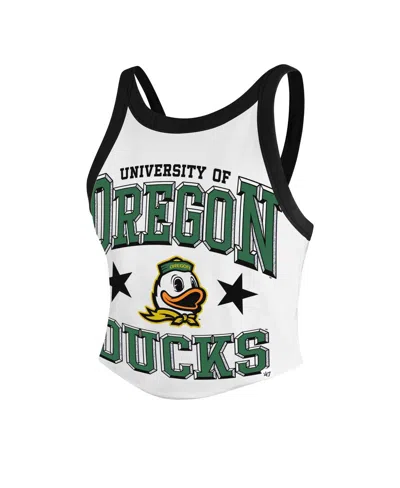 47 Brand Women's White Oregon Ducks Energize Sporty Cropped Racerback Tank Top In Multi