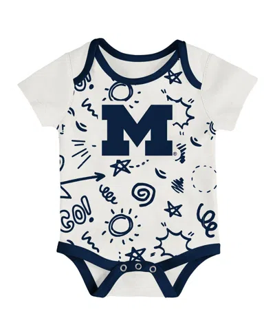 Outerstuff Baby Boys And Girls  Michigan Wolverines All Day Play 3-piece Bodysuit Set In Blue