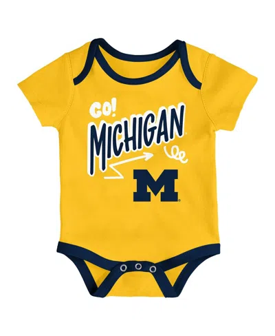 Outerstuff Baby Boys And Girls  Michigan Wolverines All Day Play 3-piece Bodysuit Set In Blue