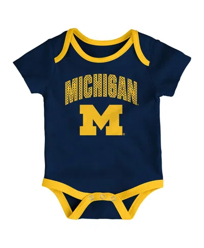 Outerstuff Baby Boys And Girls  Michigan Wolverines All Day Play 3-piece Bodysuit Set In Blue