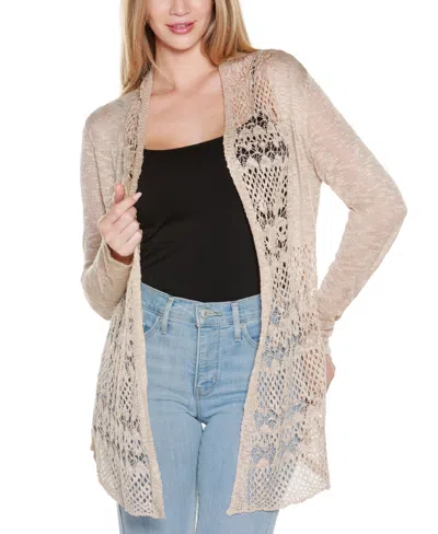 Belldini Women's Open-front Pointelle-trim Cardigan Sweater In Neutral