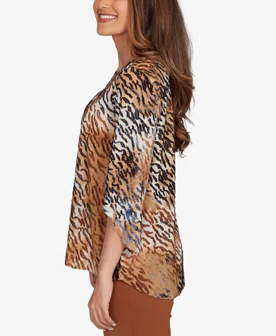 Ruby Rd. Petite Tie Dye Zebra Jacquard Textured Top In Brown