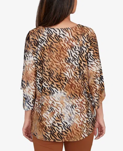 Ruby Rd. Petite Tie Dye Zebra Jacquard Textured Top In Brown