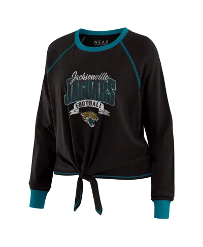 Wear By Erin Andrews Women's Black/teal Jacksonville Jaguars Tie-front Long Sleeve Top In Multi
