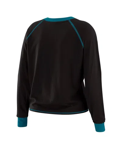 Wear By Erin Andrews Women's Black/teal Jacksonville Jaguars Tie-front Long Sleeve Top In Multi