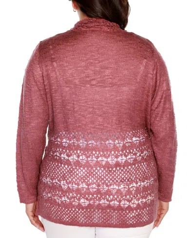 Belldini Plus Size Open-front Pointelle-trim Cardigan Sweater In Brown