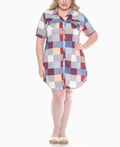 White Mark Plus Size Short Sleeve Plaid Button-down Shirt Dress In Multi