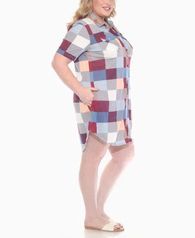 White Mark Plus Size Short Sleeve Plaid Button-down Shirt Dress In Multi