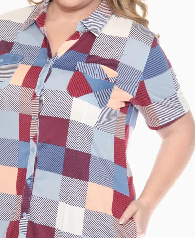 White Mark Plus Size Short Sleeve Plaid Button-down Shirt Dress In Multi