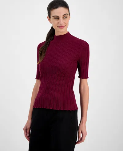 Anne Klein Women's Cable-knit Short-sleeve Sweater In Burgundy