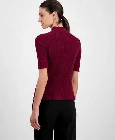 Anne Klein Women's Cable-knit Short-sleeve Sweater In Burgundy