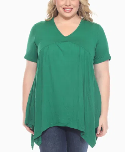 White Mark Plus Size Short Sleeve Shirred Front Knit Top In Green