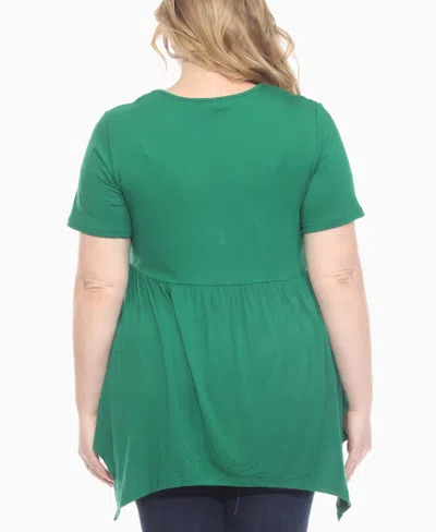 White Mark Plus Size Short Sleeve Shirred Front Knit Top In Green