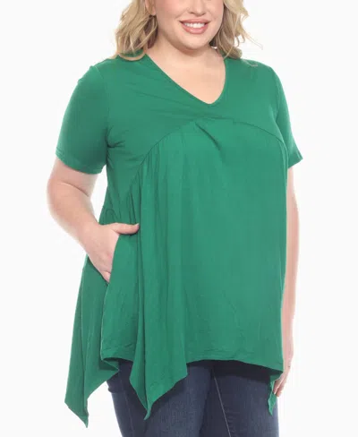 White Mark Plus Size Short Sleeve Shirred Front Knit Top In Green