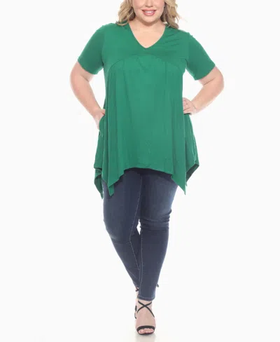 White Mark Plus Size Short Sleeve Shirred Front Knit Top In Green