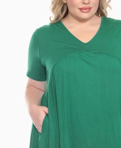 White Mark Plus Size Short Sleeve Shirred Front Knit Top In Green