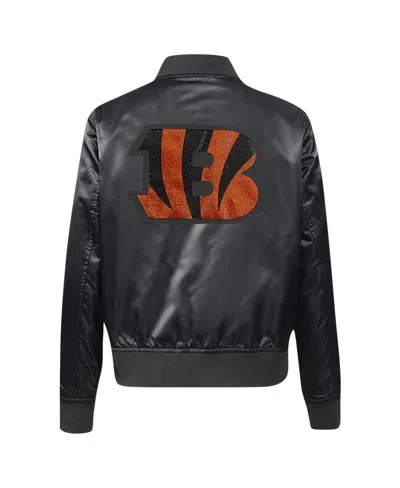 Pro Standard Women's Black Cincinnati Bengals Jeweled Satin Full-snap Jacket In Black